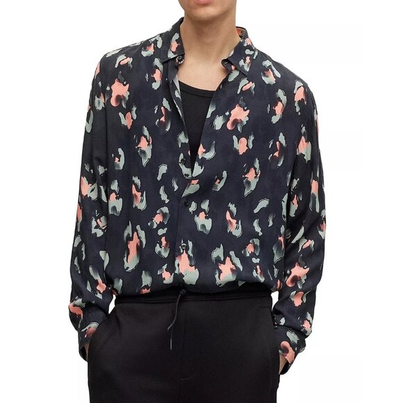 Hugo Boss Men's Long Sleeve HUGO Emero Abstract Viscose Shirt Straight Fit Black - Picture 1 of 6
